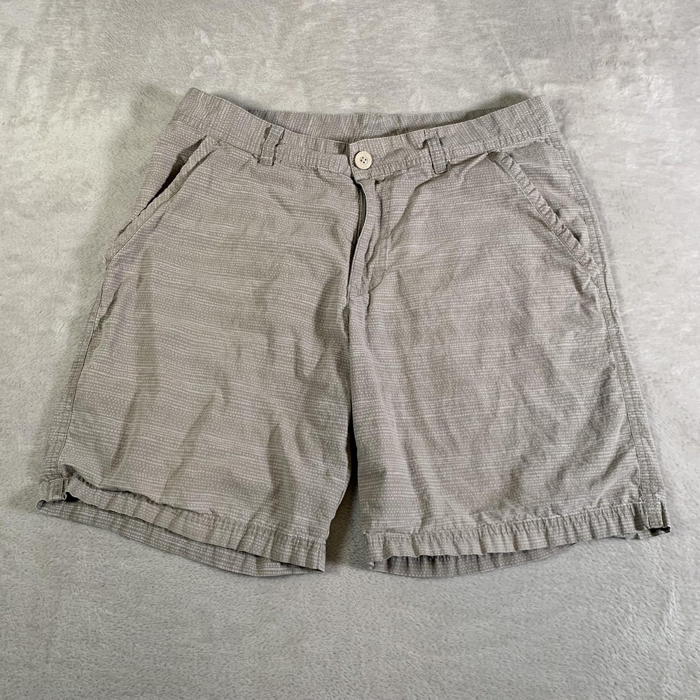 Columbia Shorts Mens 34W Gray Tan Regular Fit Cotton 10 Inch Inseam Dot Print